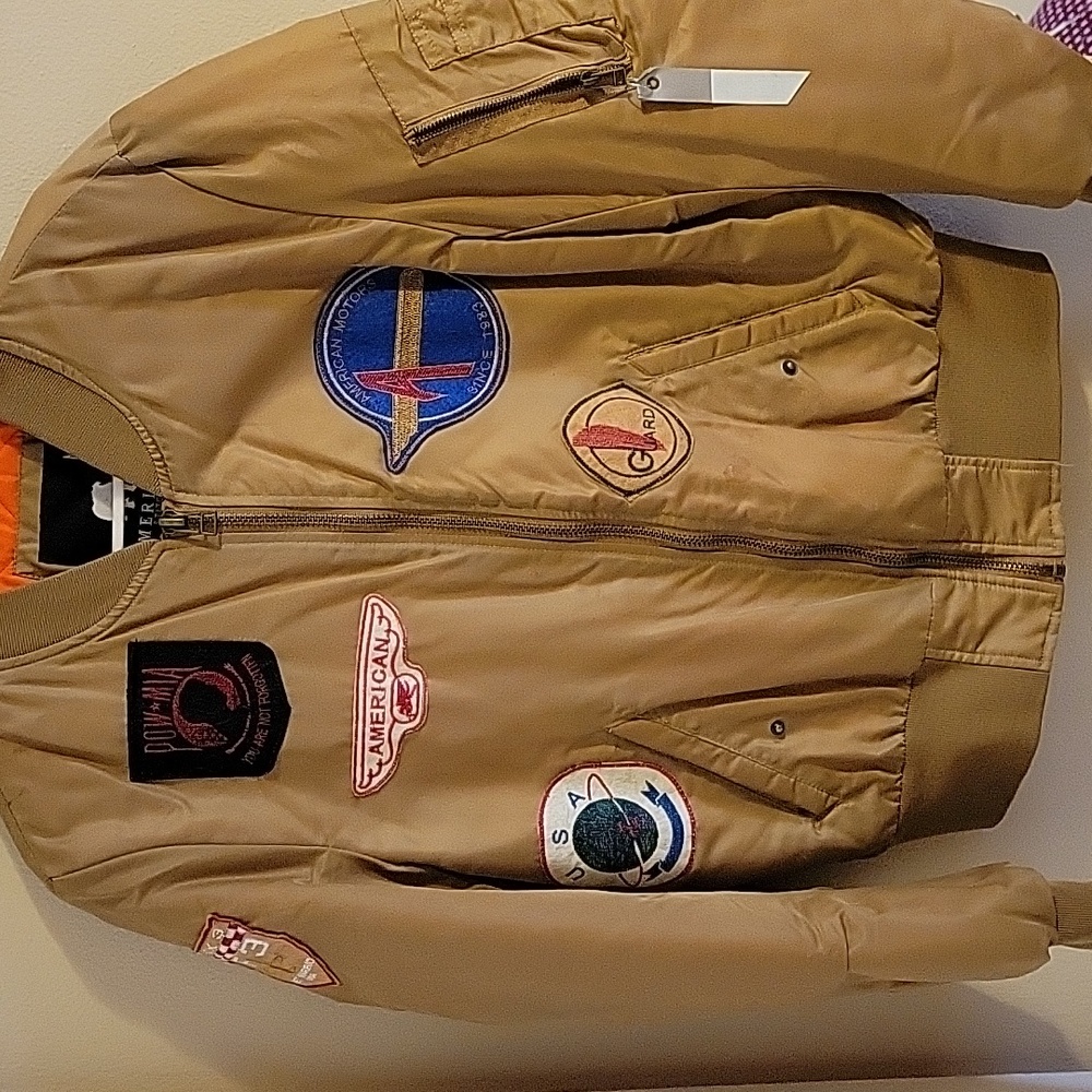American Stitch Tan Bomber Jacket with Patches